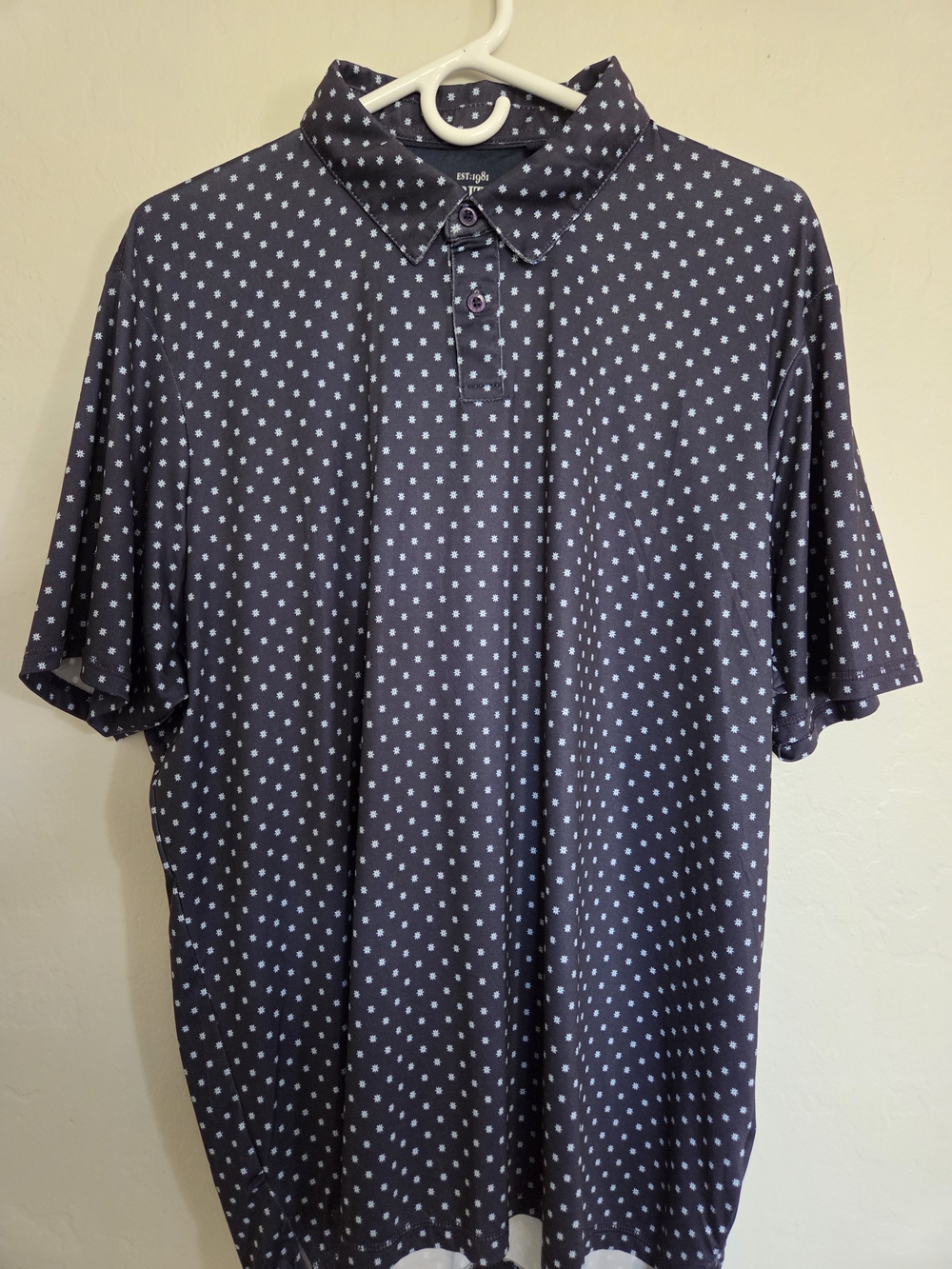 Heritage Navy Blue Polo with White/Light Blue Designs